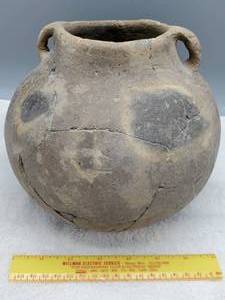 lot 1 image: Two-Handled Pot, from a dig in the Southwest US. Approx. 9 inches tall
