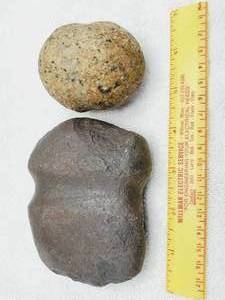 lot 3 image: Stone Axe, Full Groove. Approx. 4.5 & Full Groove Granite Hammer, 2.75