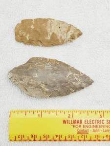 lot 15 image: 2 ArchaicPaleo Jasper Corner Notch & 2.5 Adze or Atlatle Point, Heavt Chert--Great Lakes