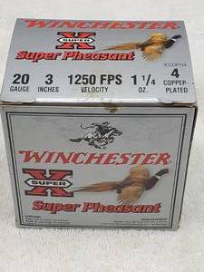 lot 55 image: Full Box 20 Ga. 3-Inch 4 Shot Shotgun Shells