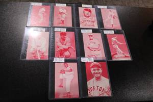 lot 65 image: 1980 Exhibit Ruby Red Sepia Baseball Card Lot  10 Cards