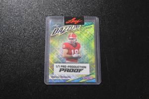 lot 93 image: 2024 Leaf Vivid Dazzling Performers 11 Pre-Production Proof Brock Bowers  Only 1 Exist
