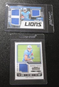 lot 8 image: 2023 Jahmyr Gibbs & Sam LaPorta Jersey Relic Rookie Card Lot  2 Rookie Cards