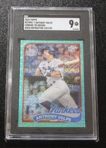 lot 12 image: 2024 Topps Chrome 89 Design Aqua Refractor Anthony Volpe 129199 SGC 9  Only 199 Exist