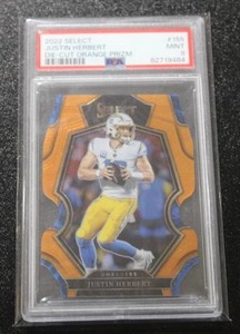lot 15 image: 2022 Select Die Cut Orange Prizm Justin Herbert #155 PSA 9 186199  Only 199 Exist