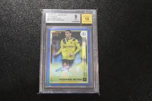 lot 159 image: 2022-23 Topps Merlin Blue Refractor Auto 2475 Giovanni Reyna BGS 9  Only 75 Exist