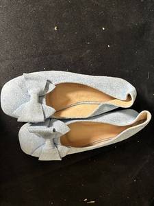 lot 53 image: Ballet Flats - Glitter Bow, Light Blue, EU Size 41