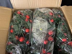 lot 65 image: Artificial Christmas Garland - Hotop 4-Pcs 9ft Pine with Red Ornaments