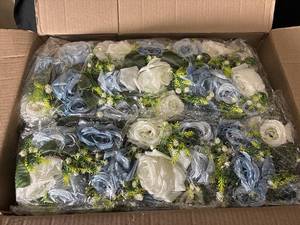 lot 98 image: Artificial Blue & White Rose Bouquets - Floral Bundles