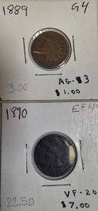 lot 7 image: 1889 and 1890 Indian Head Small Cents