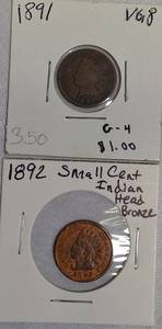 lot 8 image: 1891 & 1892  Indian Head Small Cents