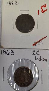 lot 9 image: 1882 & 1863 Indian Head Small Cent