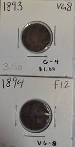 lot 10 image: 1893 & 1894 Indian Head Small Cent