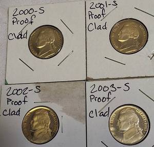 lot 22 image: 2000 - 2003 S Mint Jefferson Nickel Clad Proofs