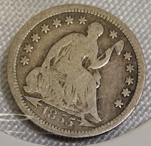 lot 25 image: 1855 Seated Liberty Half Dime, Type 3, with Arrows at the Date.