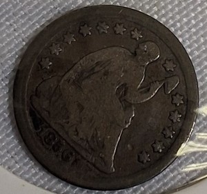 1856 Seated Liberty Half Dime, Type 2, featuring reserved stars and drapery.