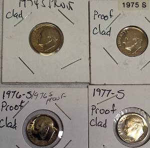 lot 39 image: 1974-1977 S Minted Proof Roosevelt Clad Dimes