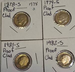 lot 40 image: The following years featured S-minted Roosevelt clad dime proofs 1978, 1979, 1981, and 1982.