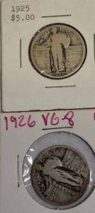 lot 43 image: 1925 and 1926 Standing Liberty Quarters in Very Good condition (VG-8).