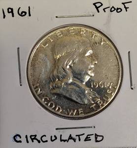 lot 56 image: 1961 Franklin Proof Half Dollar - Circulated Condition