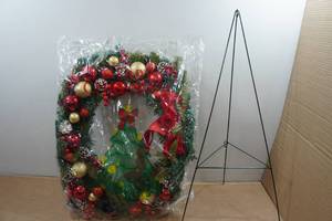 lot 62 image: Christmas Wreath with Tripod Stand