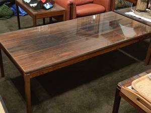 lot 723 image: Glass Top  Wooden Coffee Table