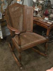lot 736 image: Vintage Victorian Solid Oak Eastlake style Cane Rocking Chair