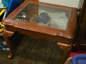 lot 747 image: Glass Top  Wooden Side Table