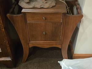 lot 756 image: Wooden Side Table 1-door1-drawer with Magazine Racks