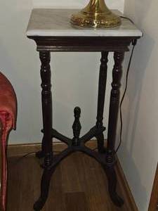 lot 759 image: Marble Top  Wood Side Table
