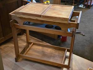 lot 775 image: Vintage Wood Rolling Bar Serving Cart with Removable Top
