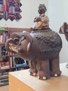 lot 837 image: Table Statue - Elephant with Indian Rider by J.A. Hamilton Signed circa 1980