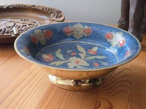 lot 791 image: Glasshjornet Brass Enameled Pedestal Bowl