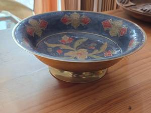 lot 791A image: Glasshjornet Brass Enameled Pedestal Bowl