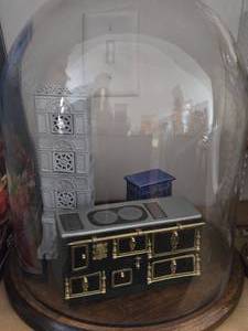 lot 826 image: Miniature Doll House 112 Scale Replica Stoves under Glass Dome