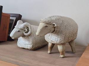 lot 809 image: Lot of (2) Ceramic Table Figurines - Ram and Armadillo