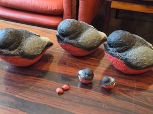 lot 855 image: Lot of (7) Vintage Bull Finch Bird theme Table Figurines by Candy Design (Norway)