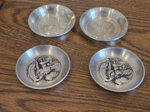 lot 931 image: Lot of (2) Viking Ship and Fishing Troll theme Pewter Drink  Cocktail Coasters Set of 2 (Norway)