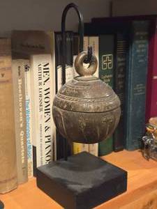 lot 973 image: Vintage Burmese Elephant theme Bronze Bell on Display Stand