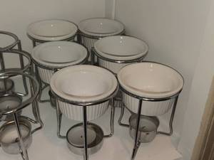 lot 956 image: Lot of (6) Prepworks by Progressive Ceramic Butter Warmer Fondue Sets