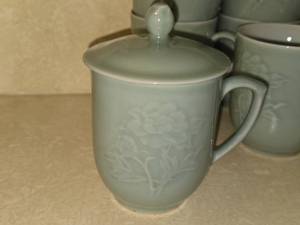 lot 1021 image: Lot of (10) Chinese Celadon Tea Cup with (5) Lids