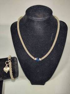 lot 3 image: Sterling Silver Caviar Beaded Necklace & Bracelet Set
