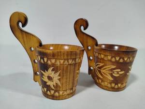 lot 12 image: Kuksas Carved Wooden Folk Art Cups