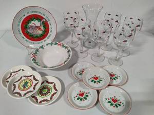 lot 33 image: Assorted Holiday Themed GlasswareDishes