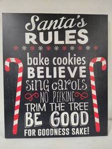lot 39 image: Santas Rules Wooden Wall Hanging