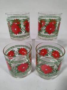 lot 22 image: Set of Four Poinsettia Lowball Glasses