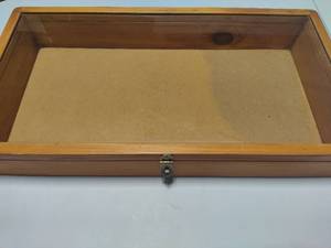 lot 99 image: Glass Top Wood JewelryStorage Box