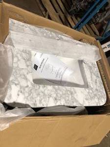 lot 36 image: Home Decorators Collection Collette 30 in. Single Sink Cinnamon Oak Bath Vanity with White Carrara Marble Top (Assembled) Broken on Granite Top  Customer Returns See  Pictures