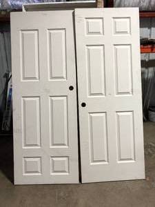lot 47 image: Lot of JELD-WEN 30 in. x 80 in. 6 Panel Colonist Primed Textured Molded Composite Interior Door Slab     Customer Returns See  Pictures