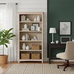 lot 17 image: International Concepts 60 in. H Unfinished Solid Wood 5-Shelf Standard Bookcase Customer Returns See Pictures